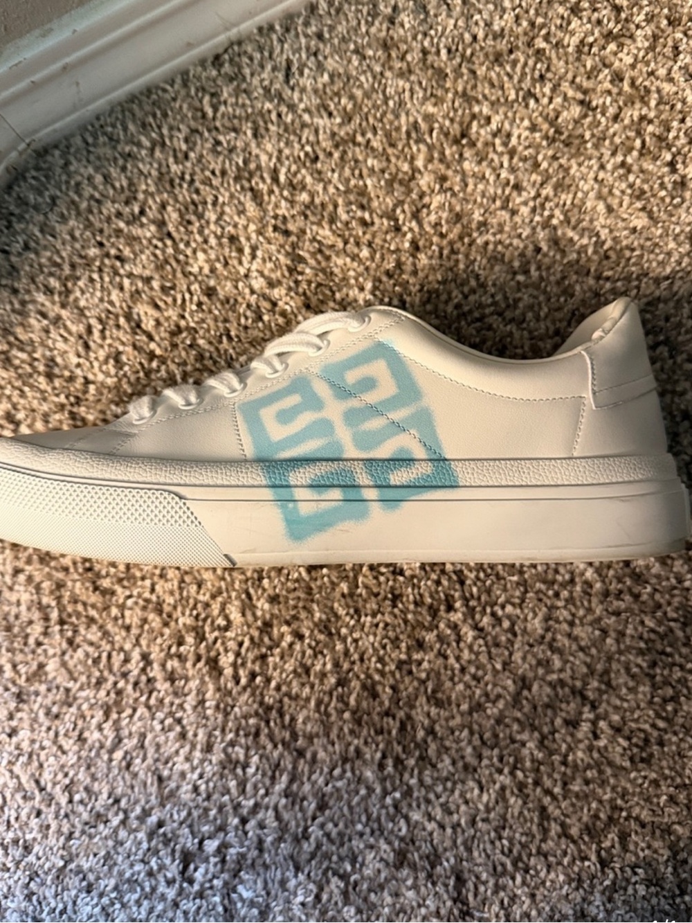 Givenchy White Low-Top Sneakers with Light Blue Logo Panel